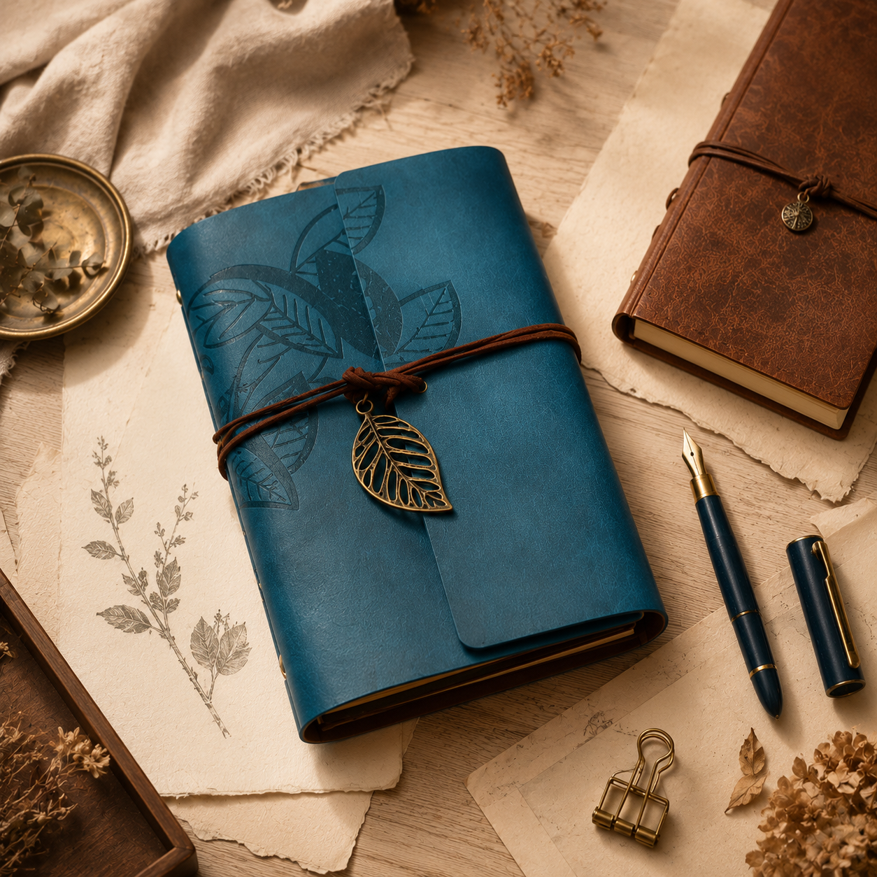 Vintage Leaf Leather Notebook